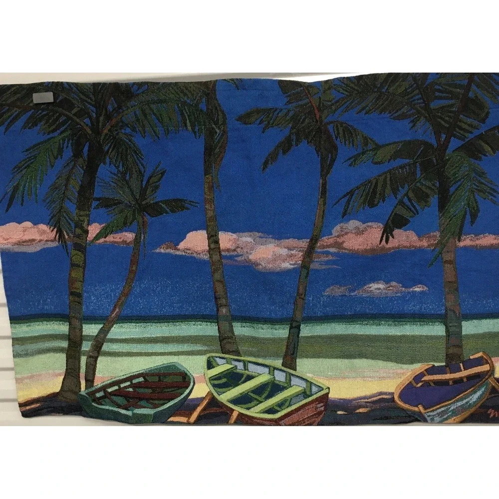 Boats Palm Trees Tropical Tapestry Rod Pocket Wall Hanging by Nickson 31